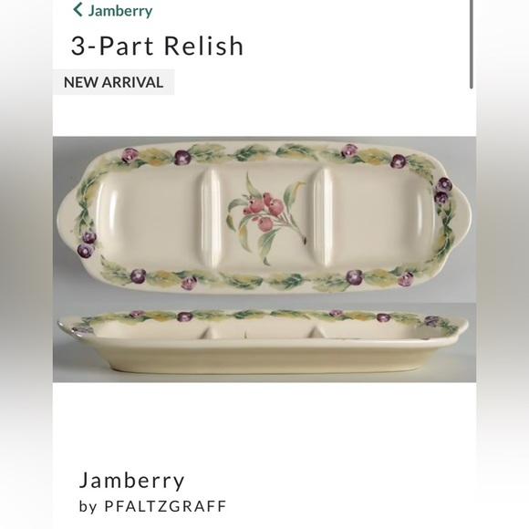 Jamberry 3-Part Relish Tray by PFALTZGRAFF 12” Stoneware Dish Made in USA - Picture 2 of 8